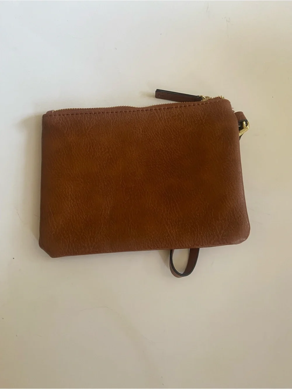 Steve Madden Tan Zip Card Pouch with Gold Hardware